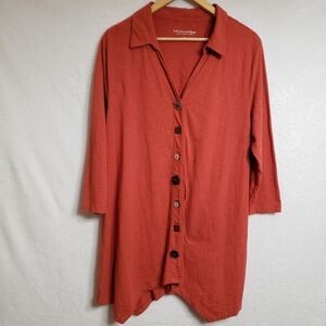 Soft Sorroundings Danielle Button Up 3/4 Sleeve 100% Cotton Top Orange Size LG